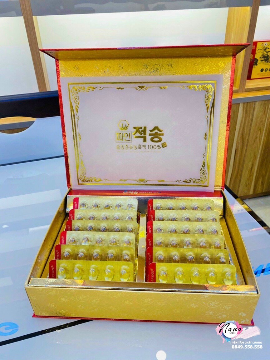 bên trong hộp tinh dầu thông đỏ Chính Phủ Hàn Quốc cao cấp Pine Jeok Song Gold 120 viên